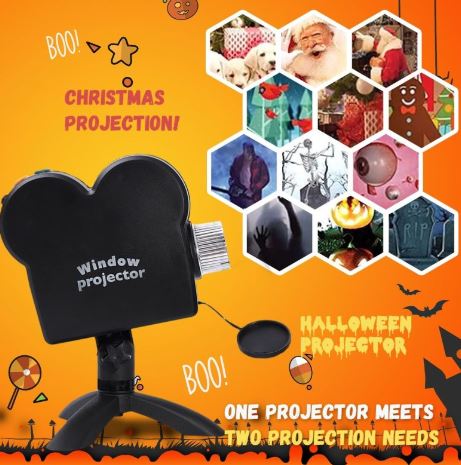 Christmas and Halloween Window Projector Includes 12 decorative projection films.